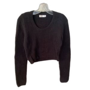 ANWND SIZE LARGE BLACK CREW NECK LONG SLEEVE CROPPED TEDDY SWEATER SOFT COZY